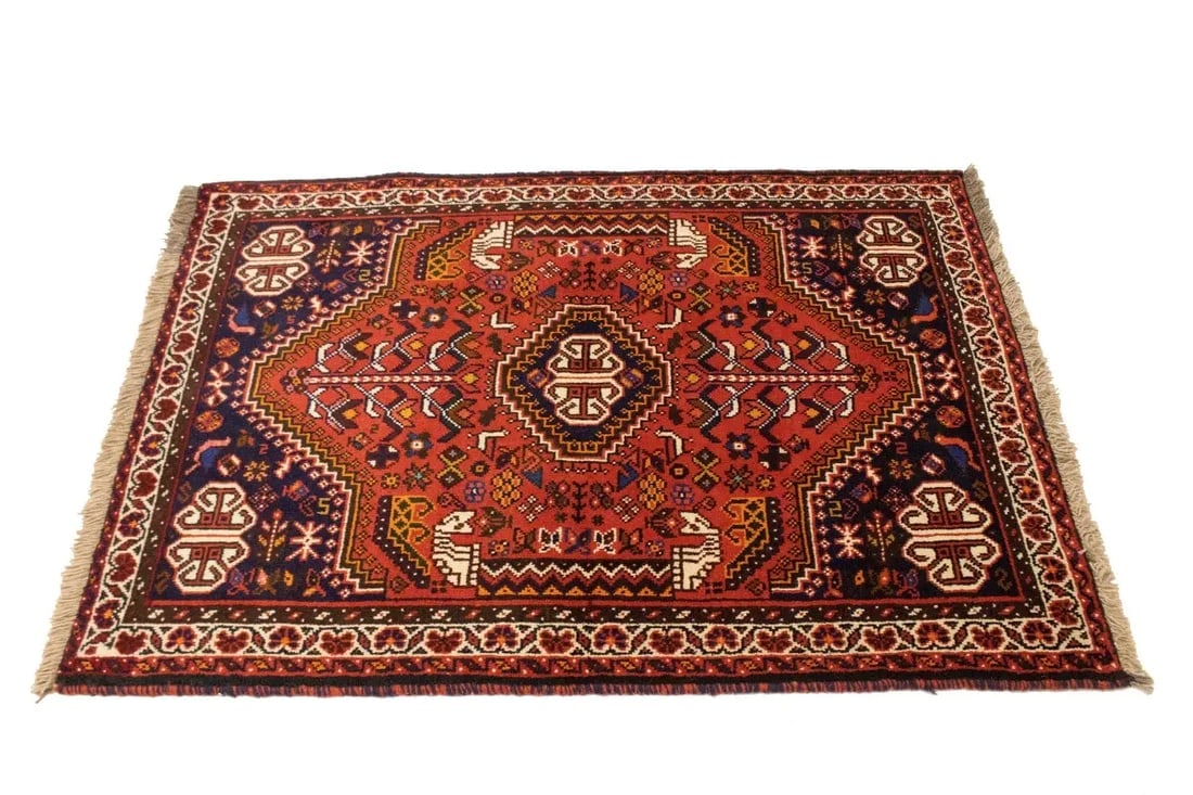 Orange-red Tribal 3'5X5 Shiraz Persian Rug - 7
