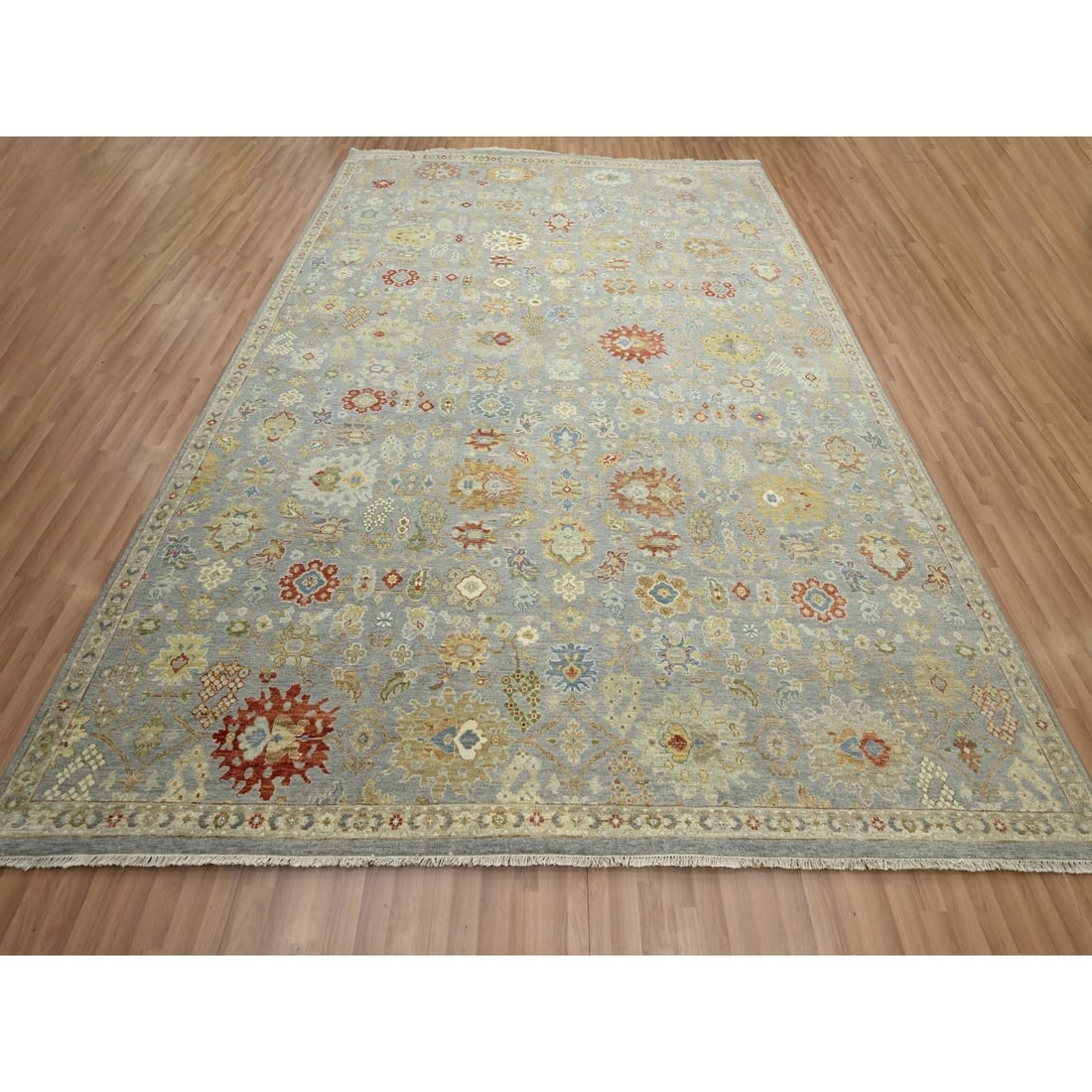 Flint Gray Agra with Ziegler Design Hand Knotted Pure Wool Rug - 2