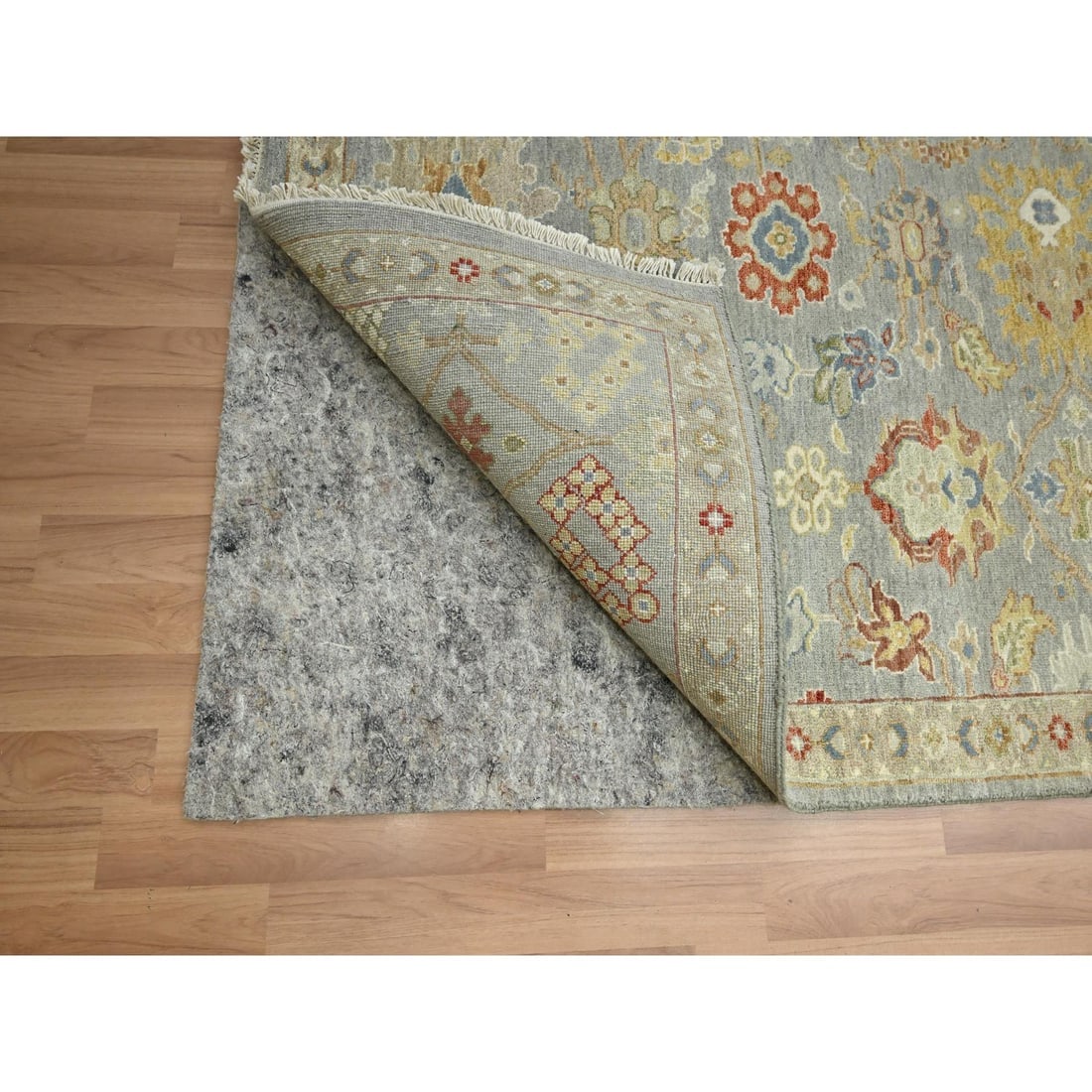 Flint Gray Agra with Ziegler Design Hand Knotted Pure Wool Rug - 4