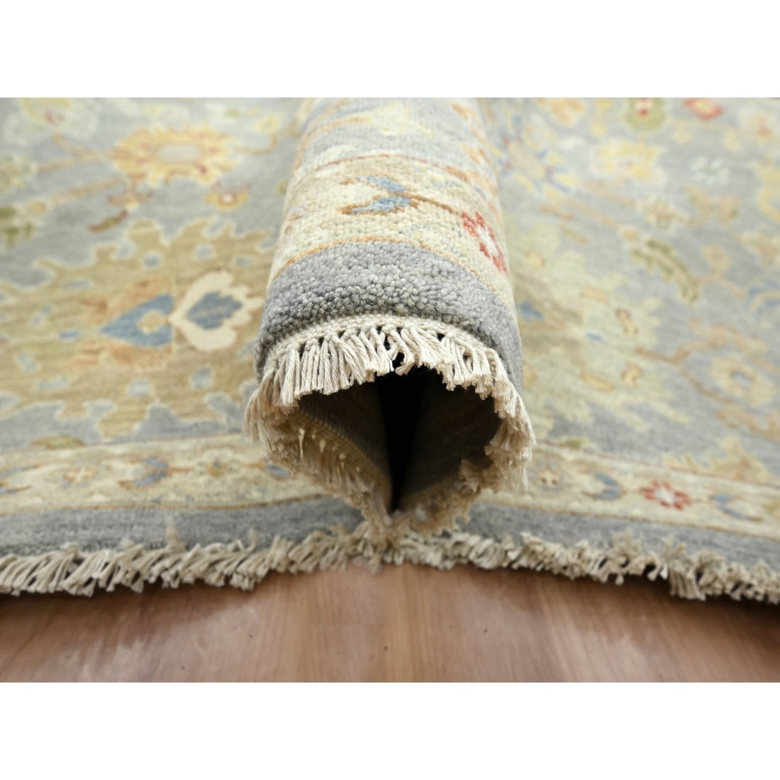 Flint Gray Agra with Ziegler Design Hand Knotted Pure Wool Rug - 5
