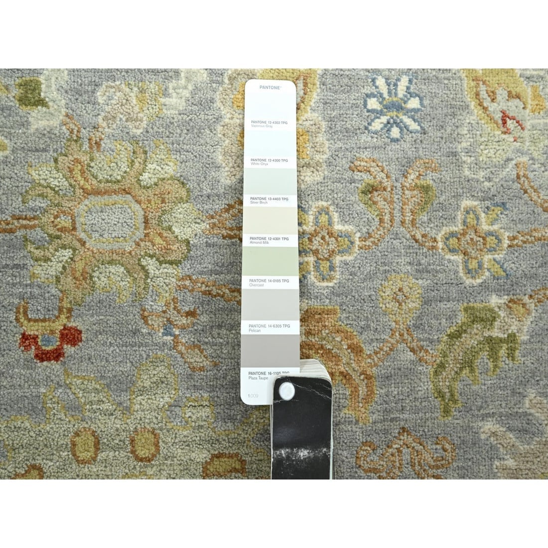 Flint Gray Agra with Ziegler Design Hand Knotted Pure Wool Rug - 7