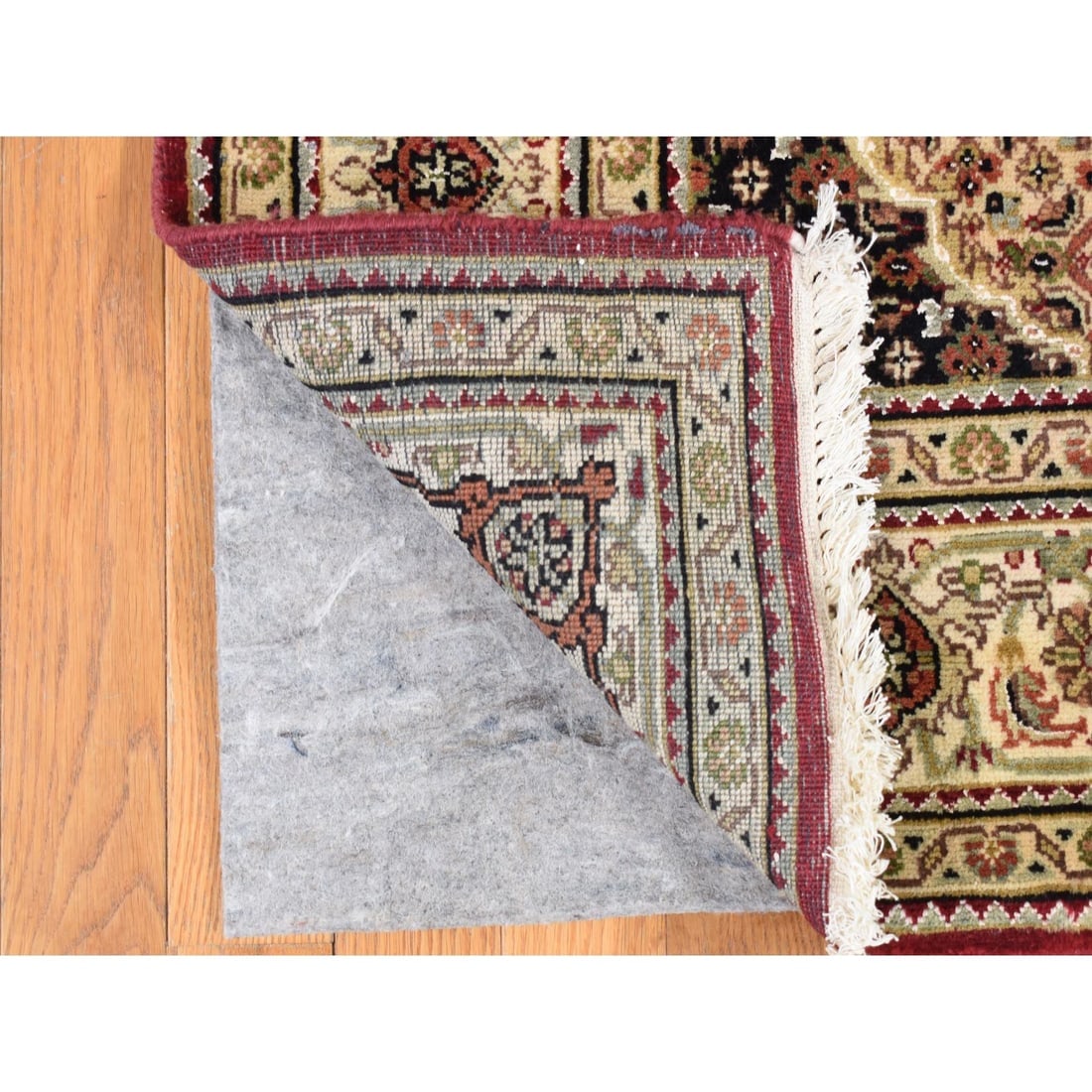 Red, Tabriz Mahi, Pure Wool, Hand Knotted Gallery Size Runner Rug - 4