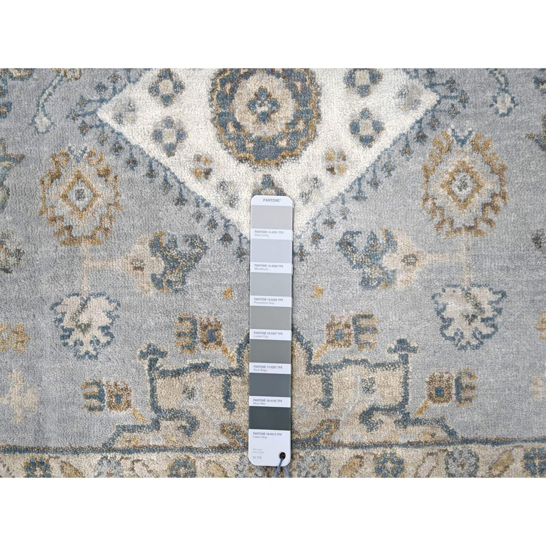 Blue Gray Wool Karjihooz Geometric Hand Knotted Square Rug - 4