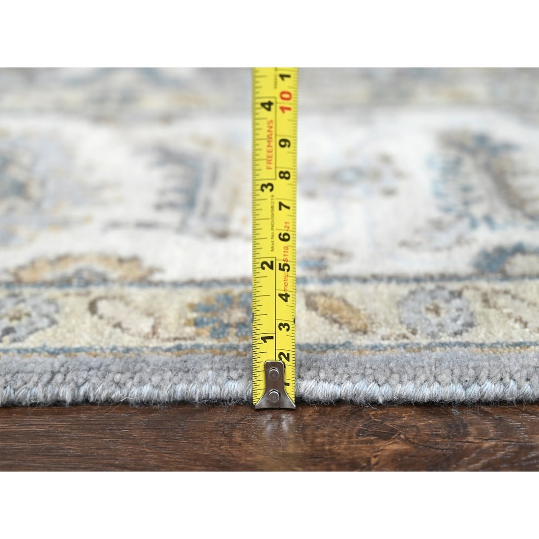 Blue Gray Wool Karjihooz Geometric Hand Knotted Square Rug - 7