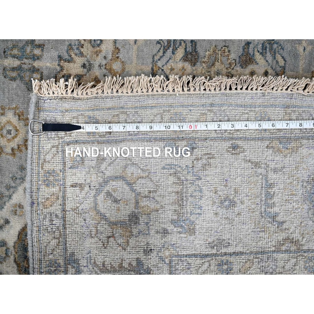 Blue Gray Wool Karjihooz Geometric Hand Knotted Square Rug - 8