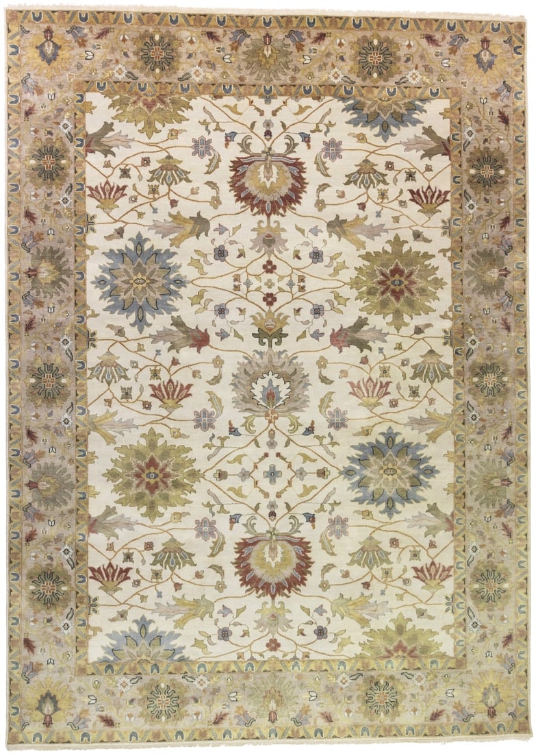 Cream Floral Osh Chobi 10X14 Peshawar Oriental Rug: Title: Cream Floral Osh Chobi 10X14 Peshawar Oriental Rug Description:Hand Knotted 10X14 cream Oriental rug made with vegetable dyes (fine wool pile and cotton foundation), superior knot count, and