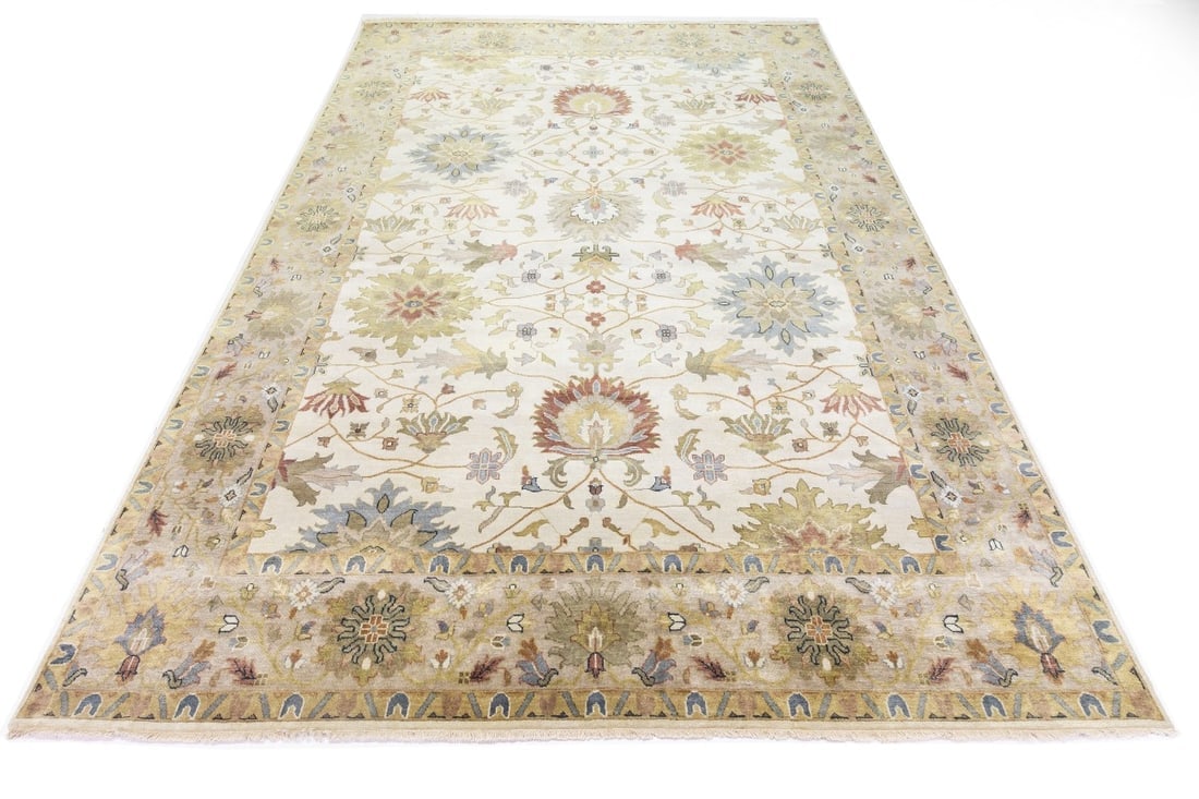 Cream Floral Osh Chobi 10X14 Peshawar Oriental Rug - 7