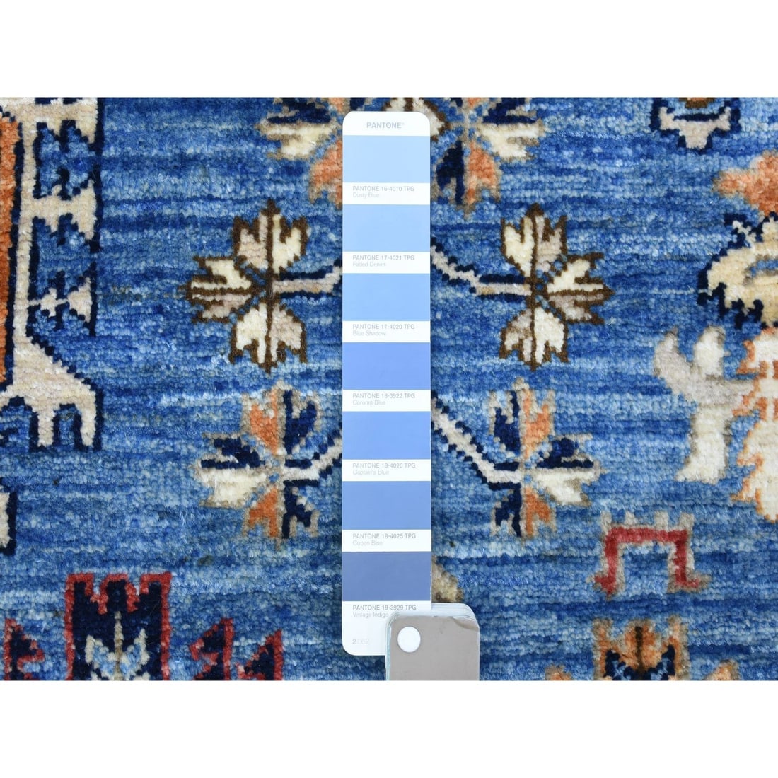 Light Blue, Hand Knotted Afghan Ersari, Pure Wool Oriental Rug - 3