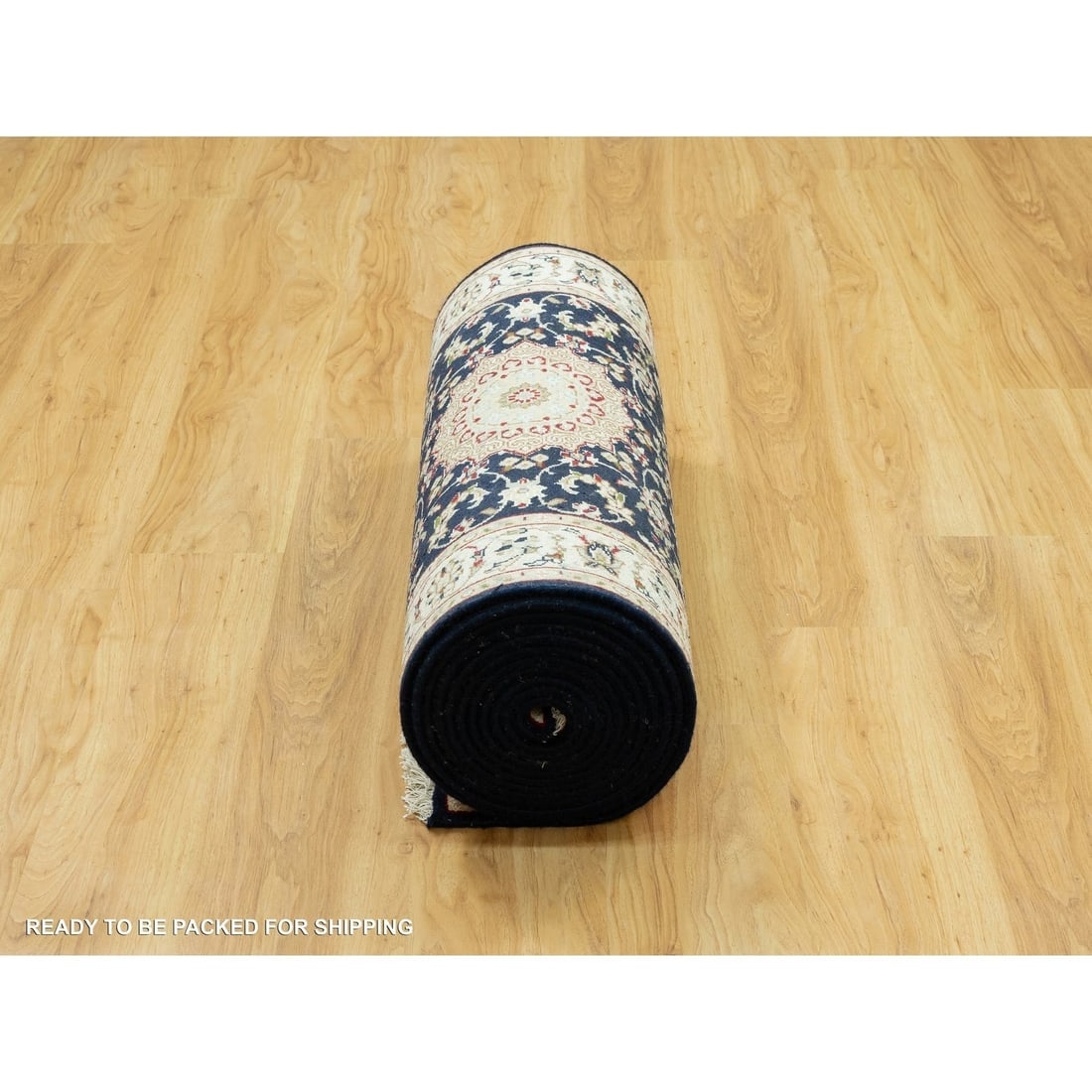 Blue Hand Knotted Central Medallion Nain Wool XL Runner Oriental Rug - 6