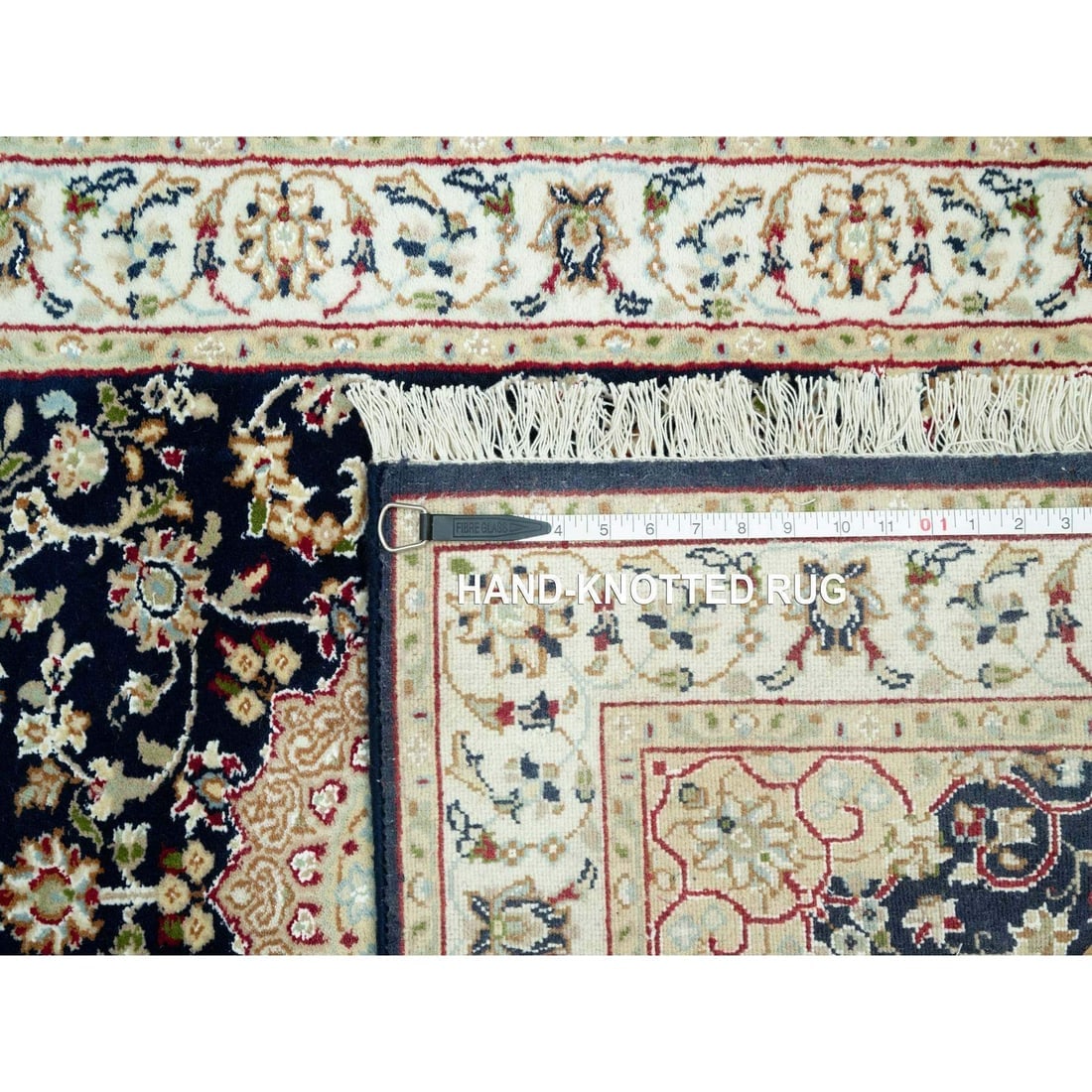 Blue Hand Knotted Central Medallion Nain Wool XL Runner Oriental Rug - 8