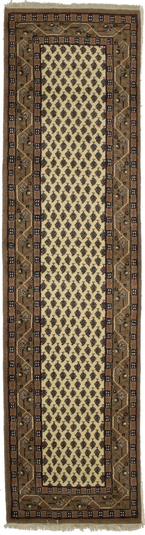 Cream Floral 2'4X9 Indo Botemir Oriental Runner Rug: Title: Cream Floral 2'4X9 Indo Botemir Oriental Runner Rug Description:Handmade 2'4X9 cream Oriental runner made with natural dyes (fine wool pile and cotton foundation), superior knot count, and