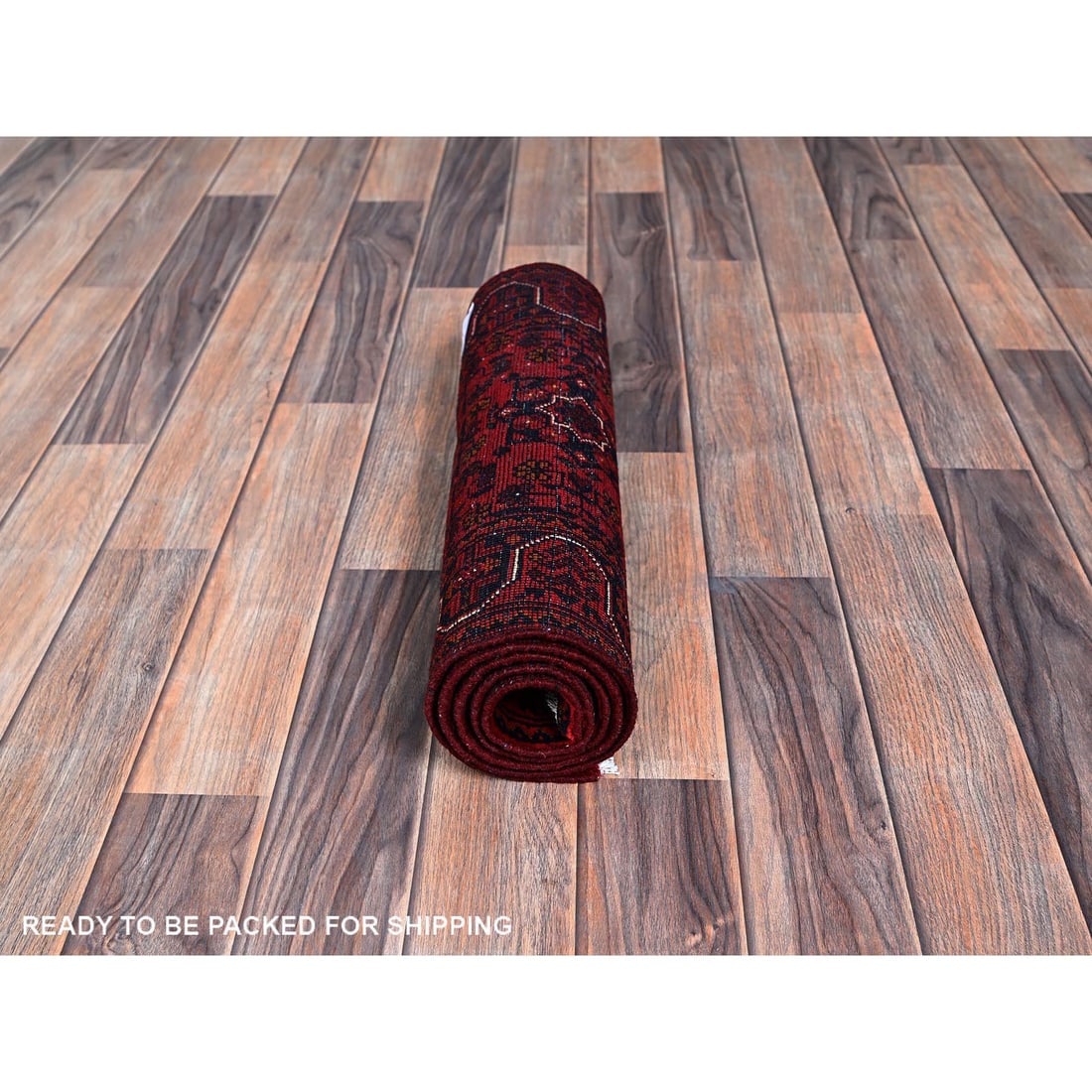 Red Afghan Khamyab Geometric Pattern Hand Knotted Soft Wool Runner Rug - 5