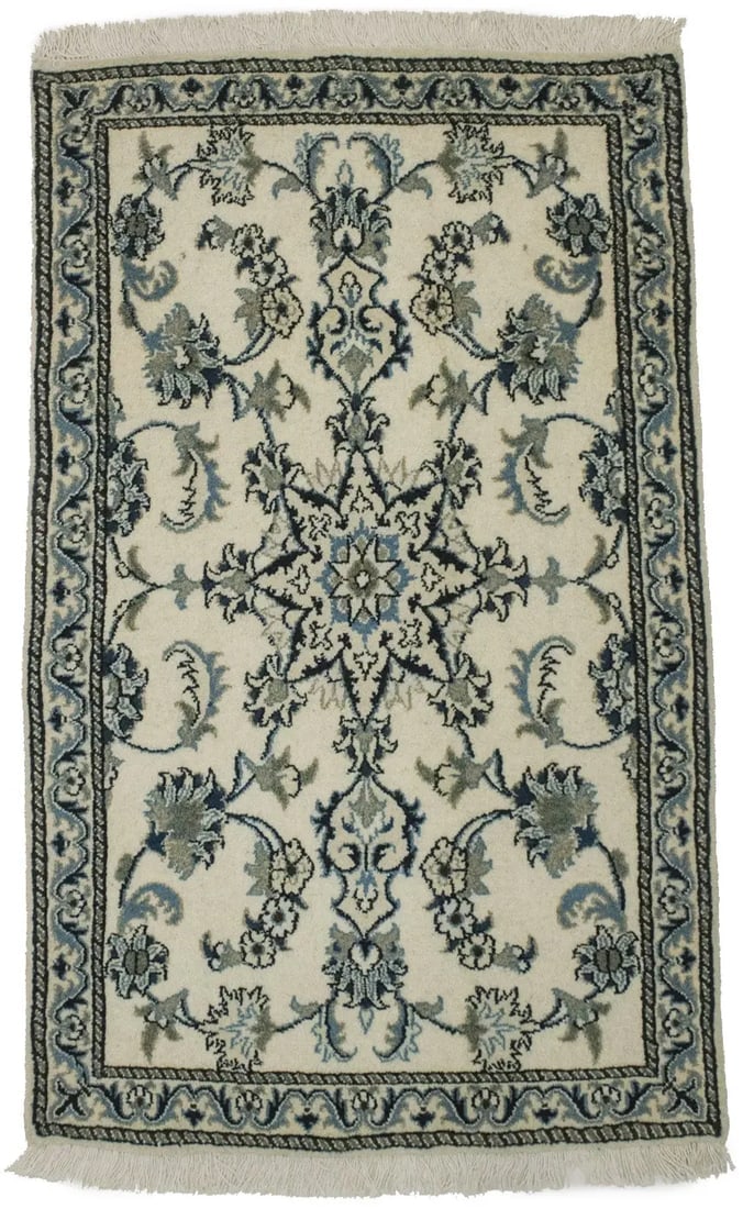 Cream Floral Classic 2'5X4'3 Nain Persian Rug: Title: Cream Floral Classic 2'5X4'3 Nain Persian Rug Description:Hand Knotted Persian rug made with vegetable dyes (fine wool pile and cotton foundation), superior knot count, and alluring ancient des