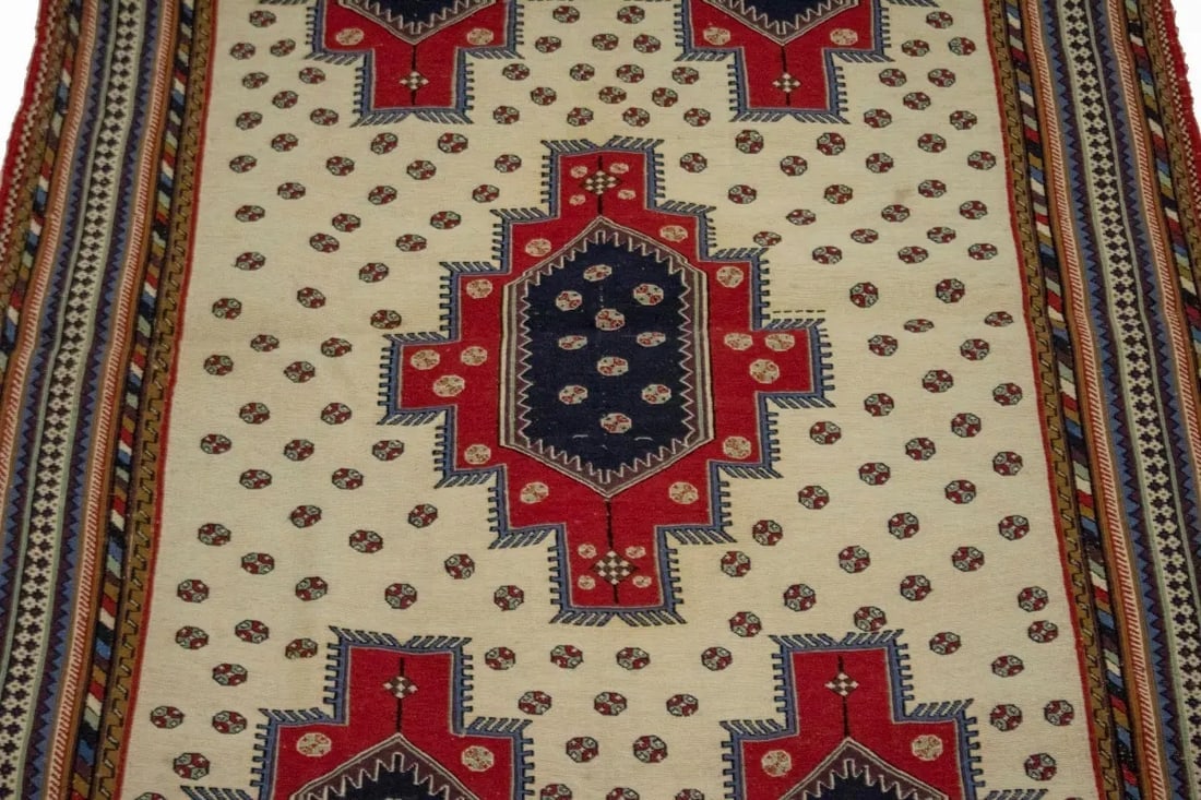 Cream Tribal 4X7 Sumak Persian Rug - 5