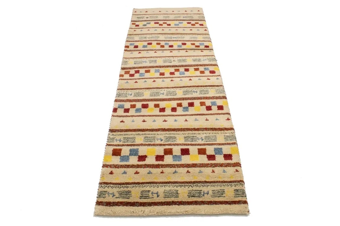 Cream Stripes Tribal 3X8 Indo-Gabbeh Oriental Runner Rug - 4