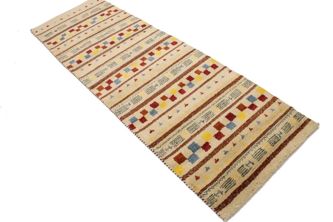 Cream Stripes Tribal 3X8 Indo-Gabbeh Oriental Runner Rug - 5