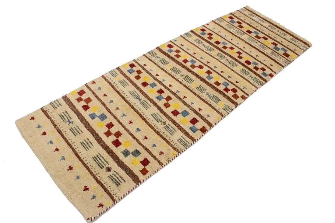 Cream Stripes Tribal 3X8 Indo-Gabbeh Oriental Runner Rug - 6
