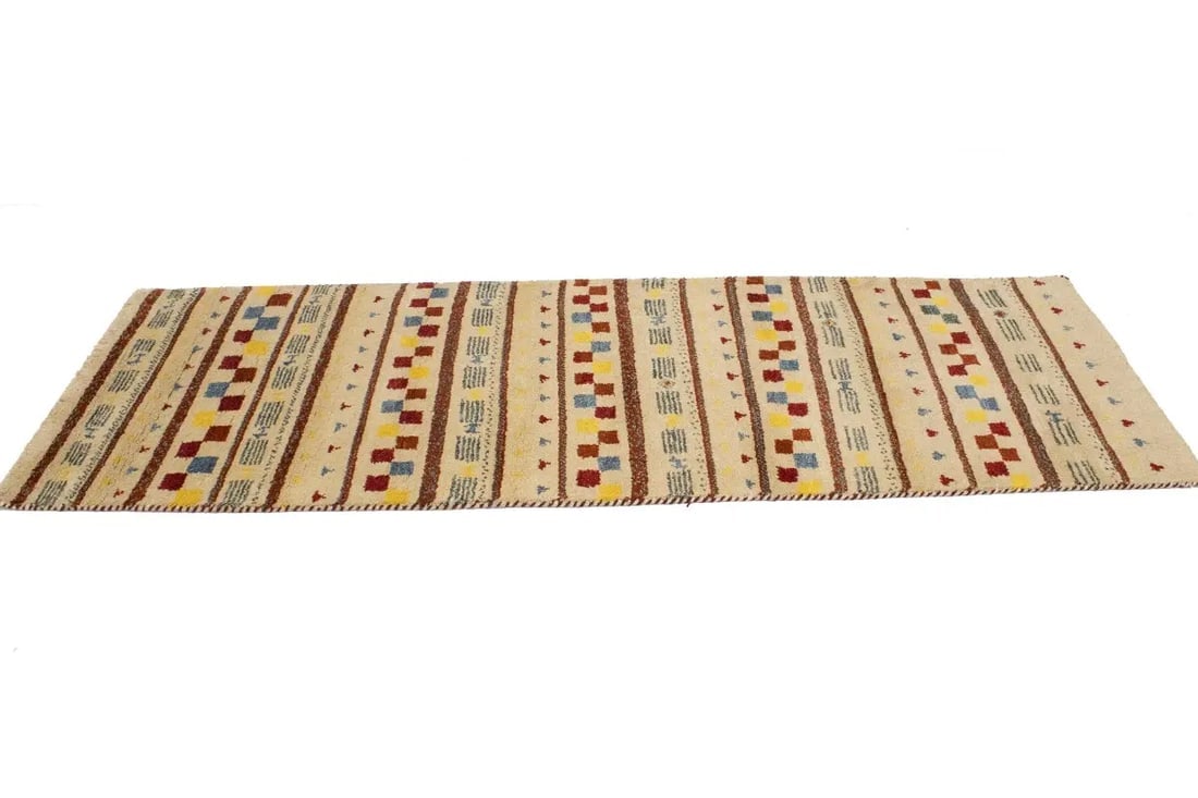 Cream Stripes Tribal 3X8 Indo-Gabbeh Oriental Runner Rug - 7