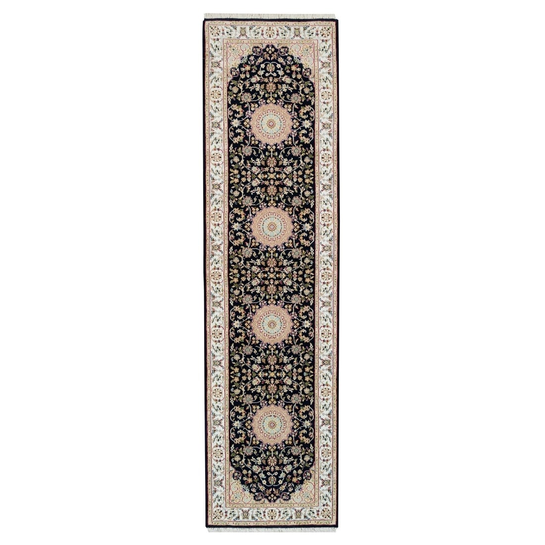 Blue, Nain Design, 250 KPSI, Soft Wool Hand Knotted Runner Rug: Title: Blue, Nain Design, 250 KPSI, Soft Wool Hand Knotted Runner Rug Description:This is a truly genuine one-of-a-kind. It has been Knotted for months and months in the centuries-old weaving