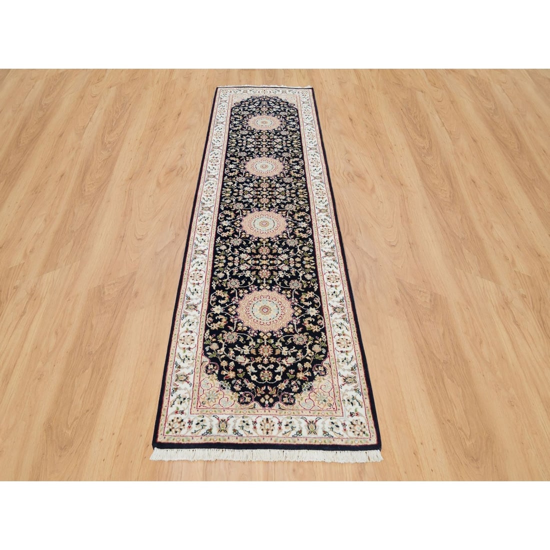 Blue, Nain Design, 250 KPSI, Soft Wool Hand Knotted Runner Rug - 2