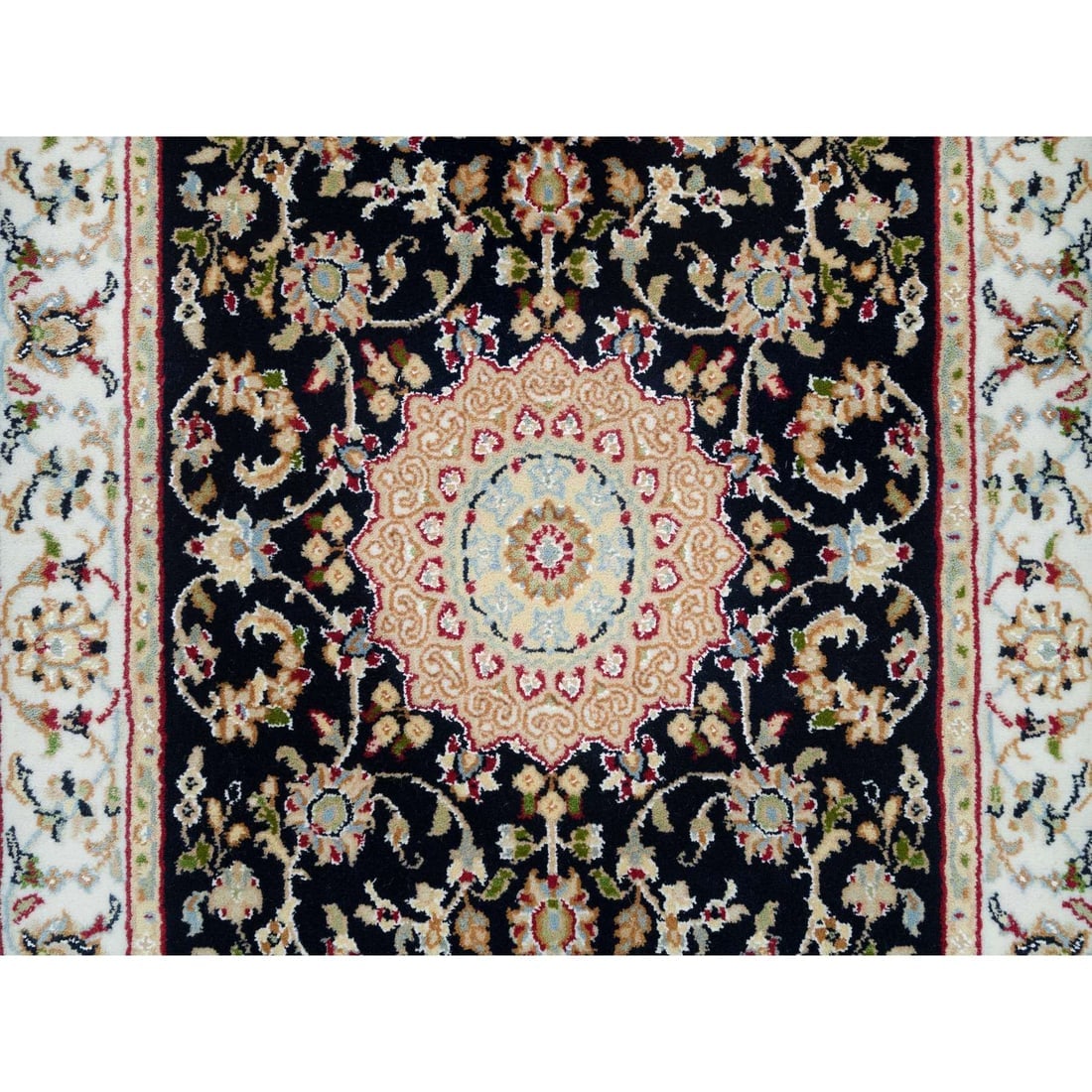 Blue, Nain Design, 250 KPSI, Soft Wool Hand Knotted Runner Rug - 5