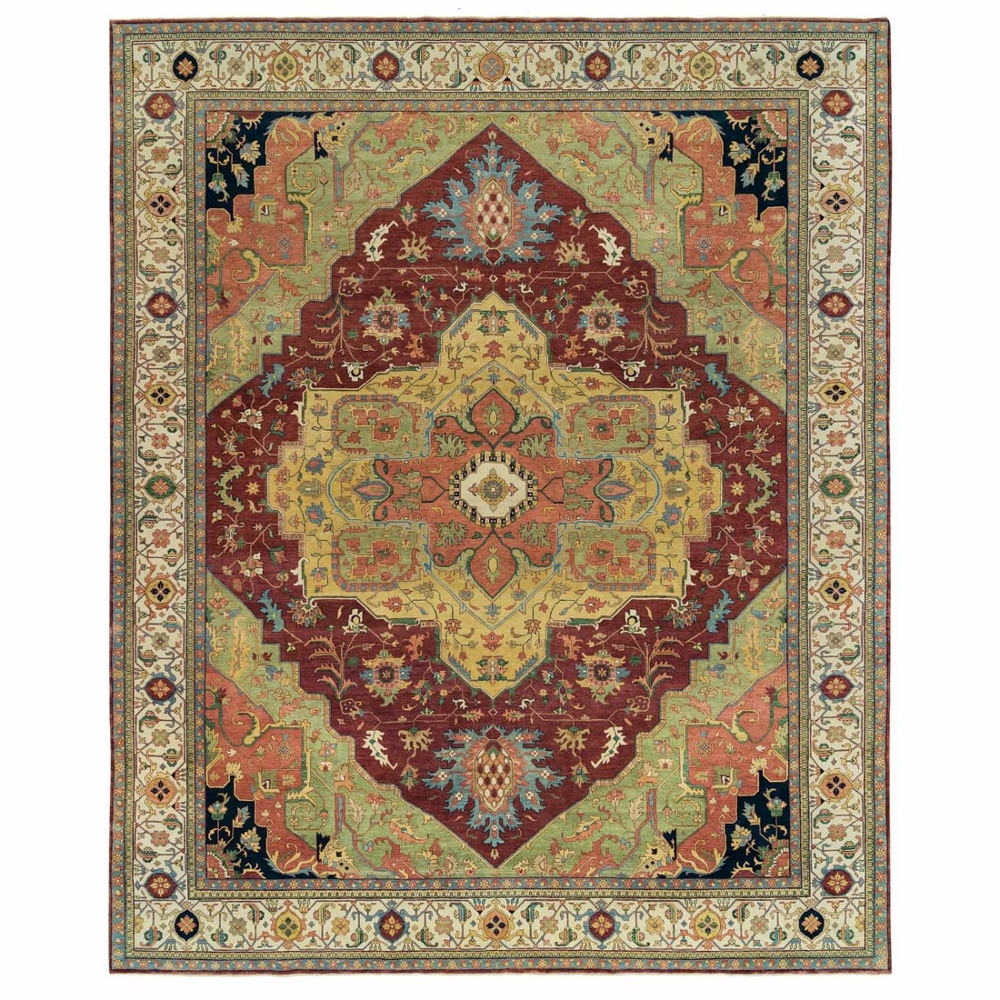 Red Heriz Re-Creation Organic Wool Hand Knotted Oversize Oriental Rug: Title: Red Heriz Re-Creation Organic Wool Hand Knotted Oversize Oriental Rug Description:This is a truly genuine one-of-a-kind. It has been Knotted for months and months in the centuries-old weaving c