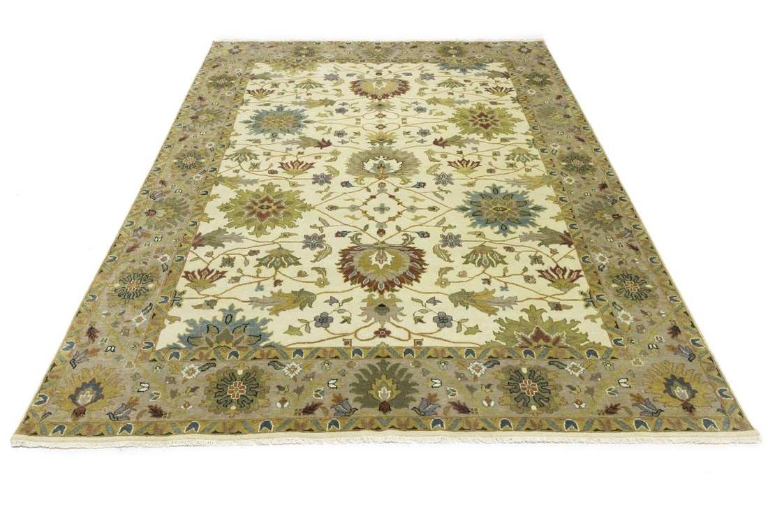 Cream Floral Osh Chobi 9X12 Peshawar Oriental Rug - 4