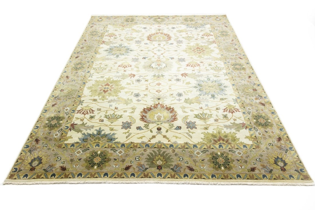 Cream Floral Osh Chobi 9X12 Peshawar Oriental Rug - 6