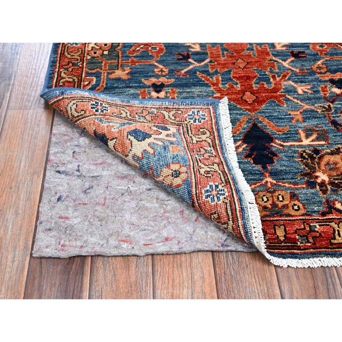 Imperial Blue Heriz All Over Design Hand Knotted Soft Wool Runner Rug - 3