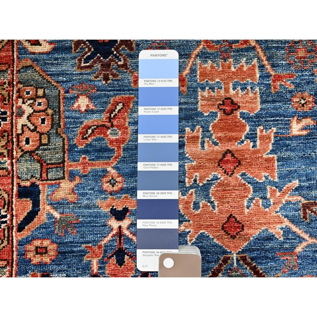 Imperial Blue Heriz All Over Design Hand Knotted Soft Wool Runner Rug - 4