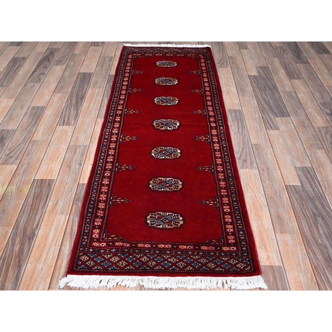 Red Princess Bokara Medallions Design Hand Knotted All Wool Runner Rug - 2
