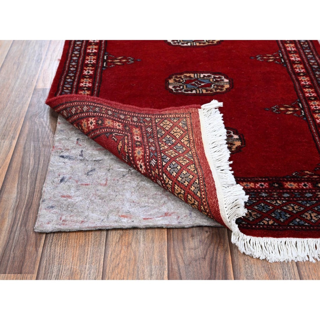Red Princess Bokara Medallions Design Hand Knotted All Wool Runner Rug - 3