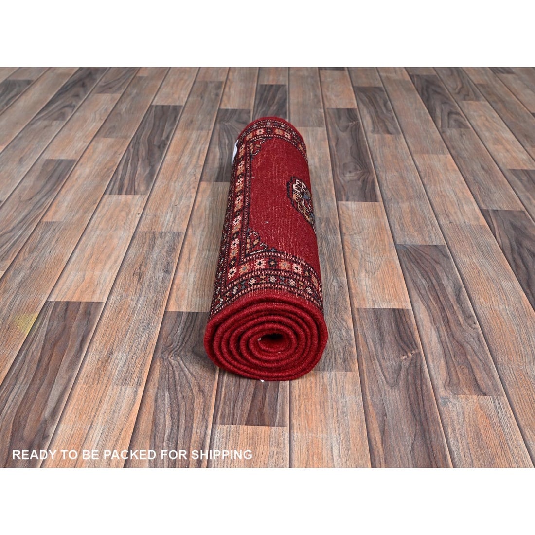 Red Princess Bokara Medallions Design Hand Knotted All Wool Runner Rug - 5