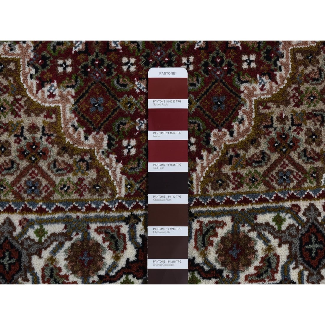 Mahogany Red Tabriz Mahi with Fish Medallion Design Wool and Silk Rug - 6