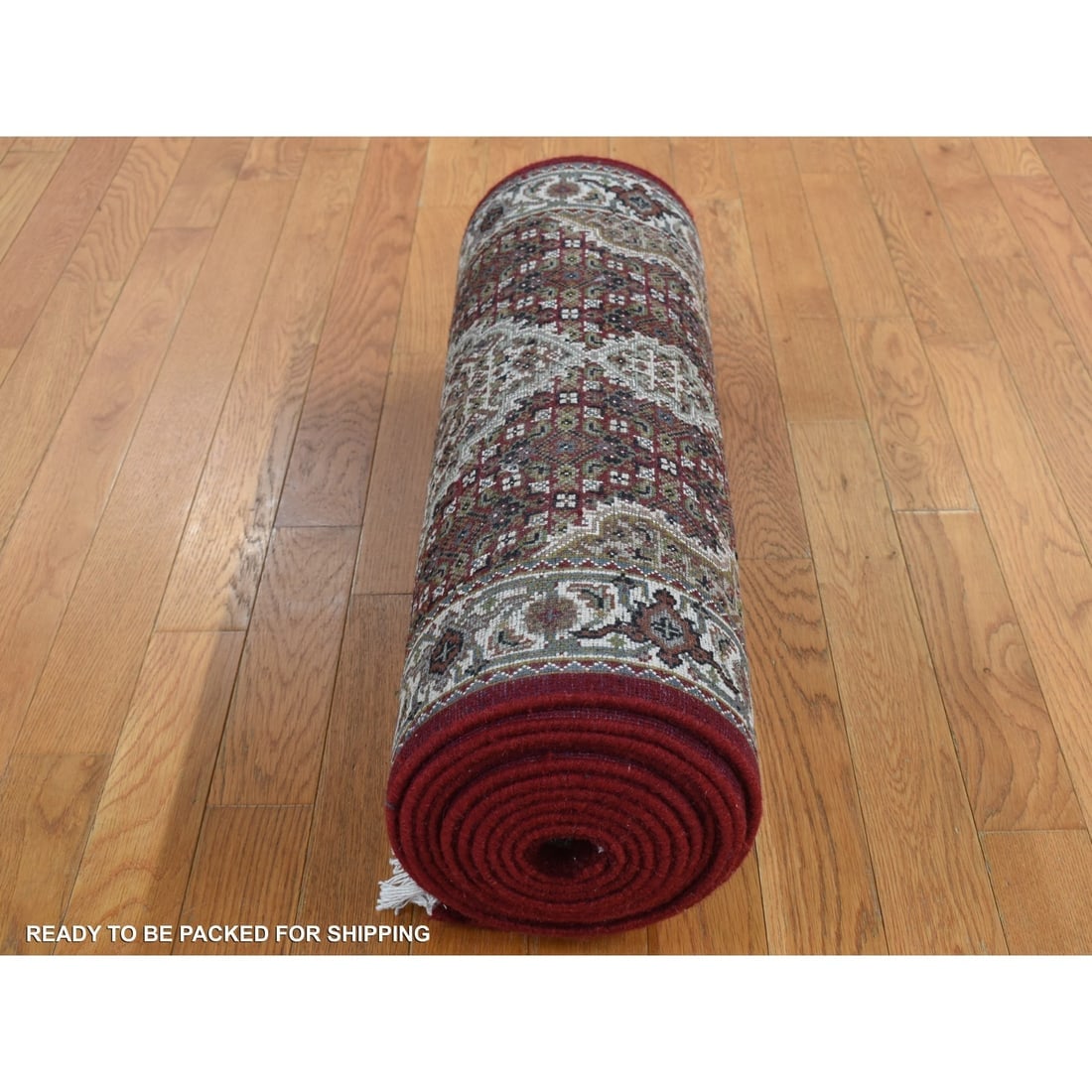 Mahogany Red Tabriz Mahi with Fish Medallion Design Wool and Silk Rug - 8