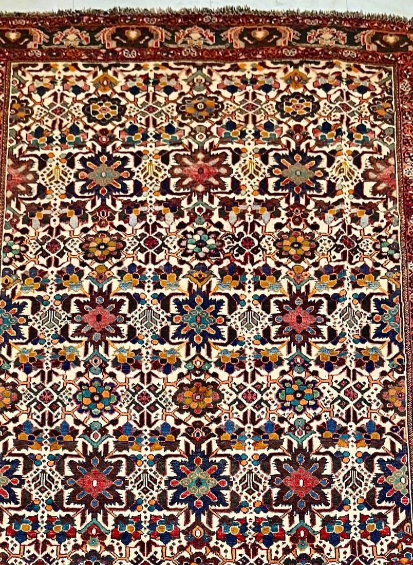 Hand Knotted Persian Shiraz Tribal Wool Ivory Oriental Area Rug 7'10" x 10'10" - 9