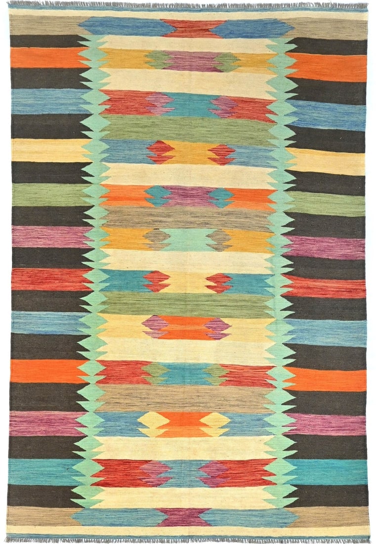Multicolored Geometric Reversible 7X10 Kilim Oriental Rug - 2