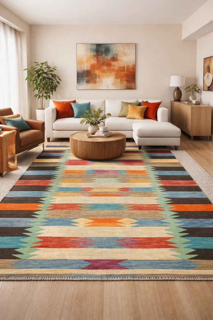 Multicolored Geometric Reversible 7X10 Kilim Oriental Rug - 3