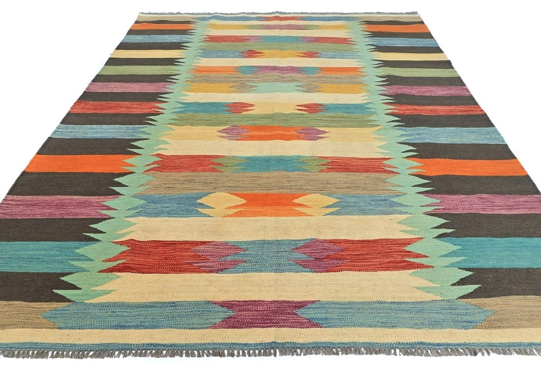 Multicolored Geometric Reversible 7X10 Kilim Oriental Rug - 4