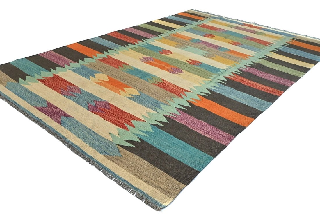 Multicolored Geometric Reversible 7X10 Kilim Oriental Rug - 5