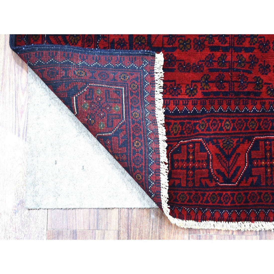 Deep and Saturated Red, Velvety Wool Hand Knotted Afghan Khamyab Rug - 2