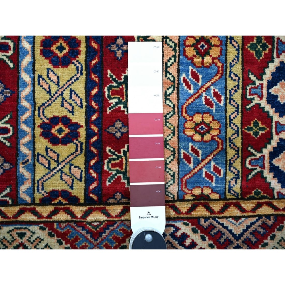 Vermilion Red Hand Knotted Afghan Super Kazak Shawl Design Wool Rug - 3