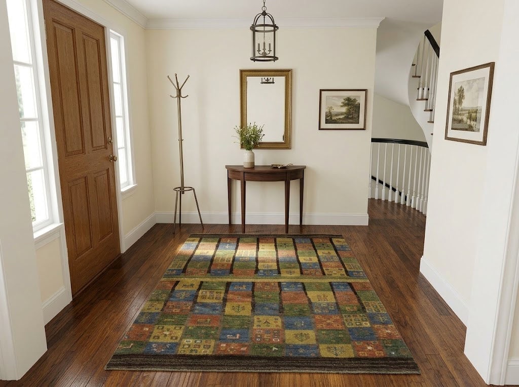 Brown and Olive Checkered 4X5 Gabbeh Persian Rug - 3