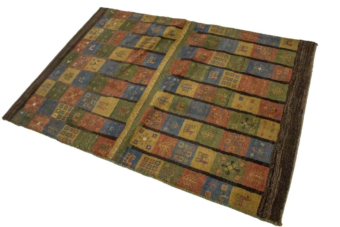 Brown and Olive Checkered 4X5 Gabbeh Persian Rug - 6