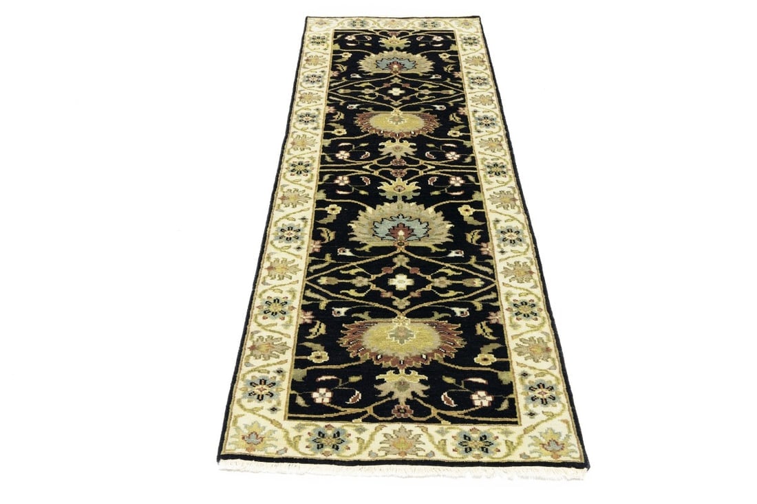 Black Floral Osh Chobi 3X8 Peshawar Oriental Runner Rug - 3