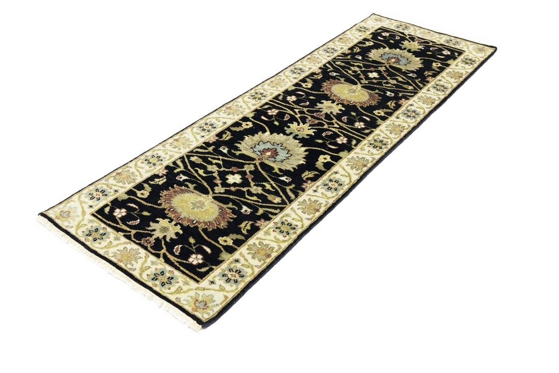 Black Floral Osh Chobi 3X8 Peshawar Oriental Runner Rug - 4
