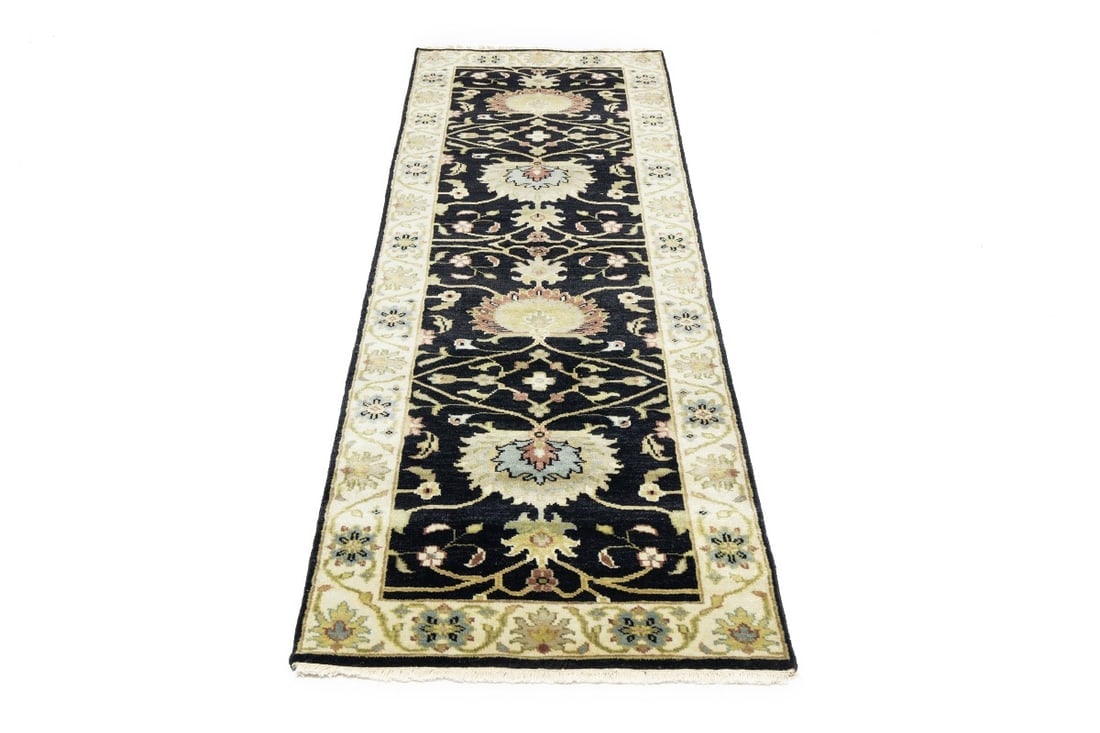 Black Floral Osh Chobi 3X8 Peshawar Oriental Runner Rug - 5