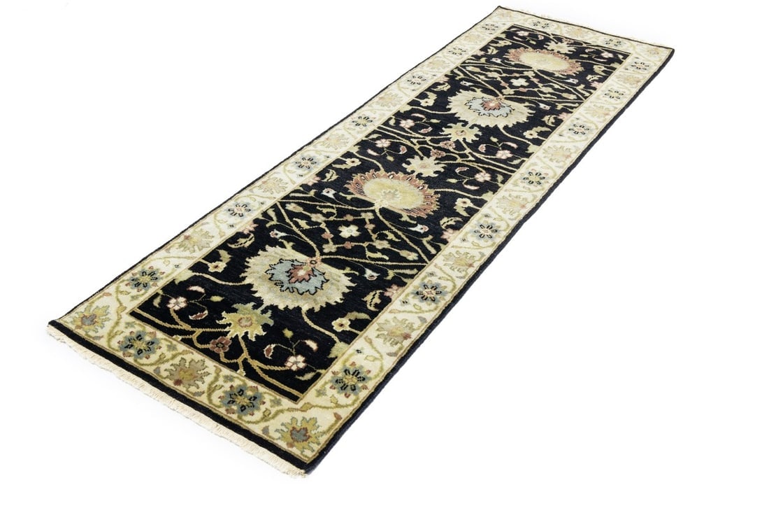 Black Floral Osh Chobi 3X8 Peshawar Oriental Runner Rug - 6