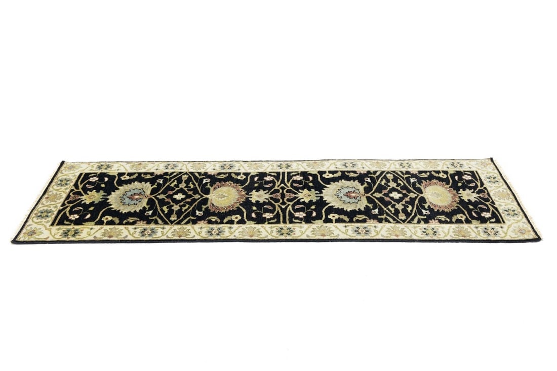 Black Floral Osh Chobi 3X8 Peshawar Oriental Runner Rug - 7