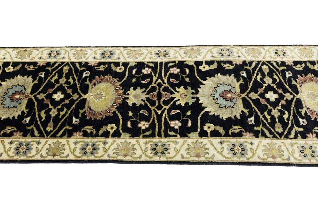 Black Floral Osh Chobi 3X8 Peshawar Oriental Runner Rug - 8